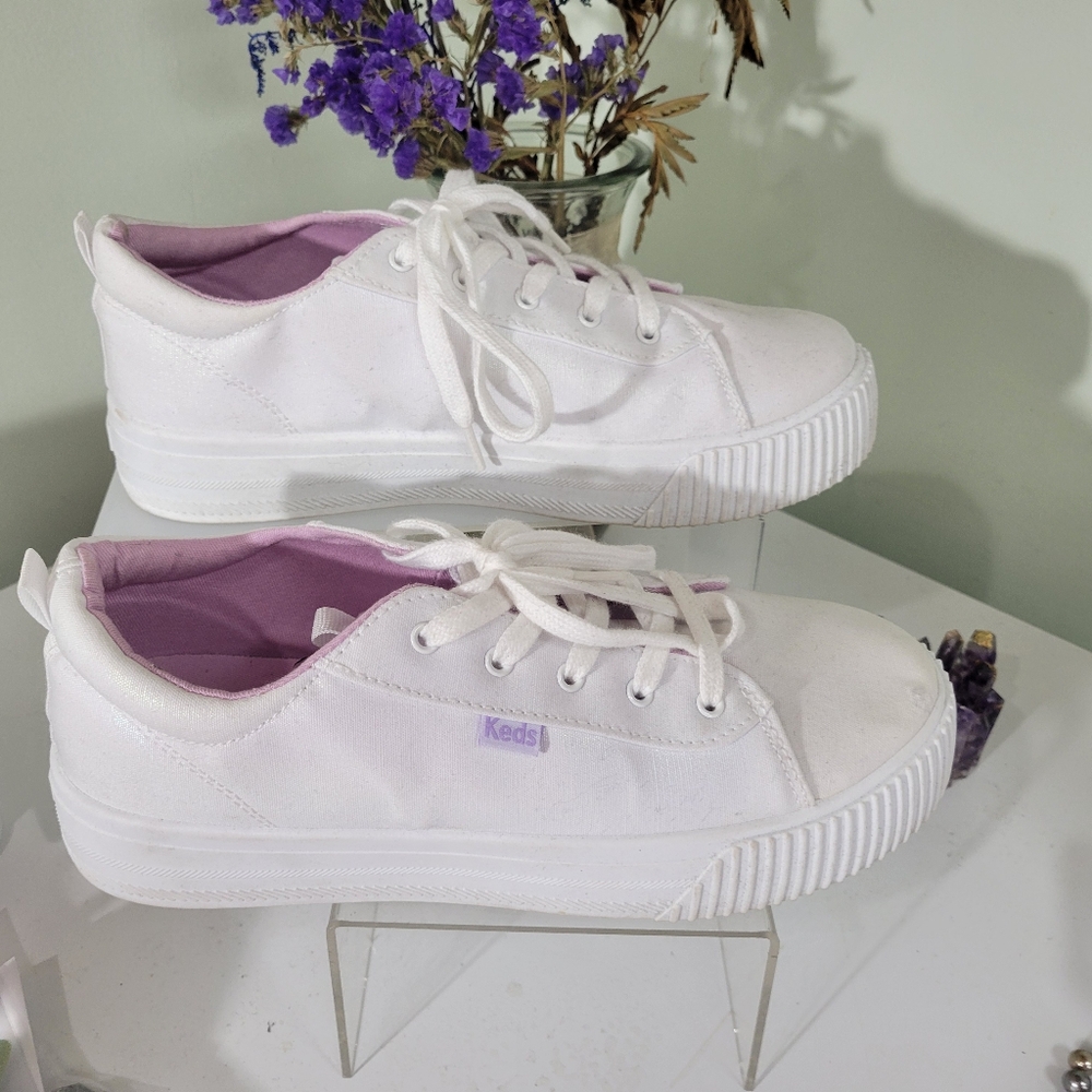 BRAND NEW KEDS IRRIDESCENT white platform triple kick sneakers 👟 - Picture 5 of 9